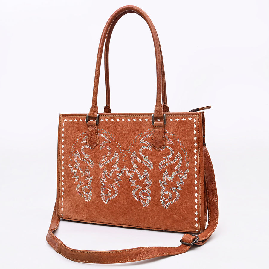 American Darling Western Tote Bag in Boot Stitched Genuine Suede and Full Grain Leather - Uhorse