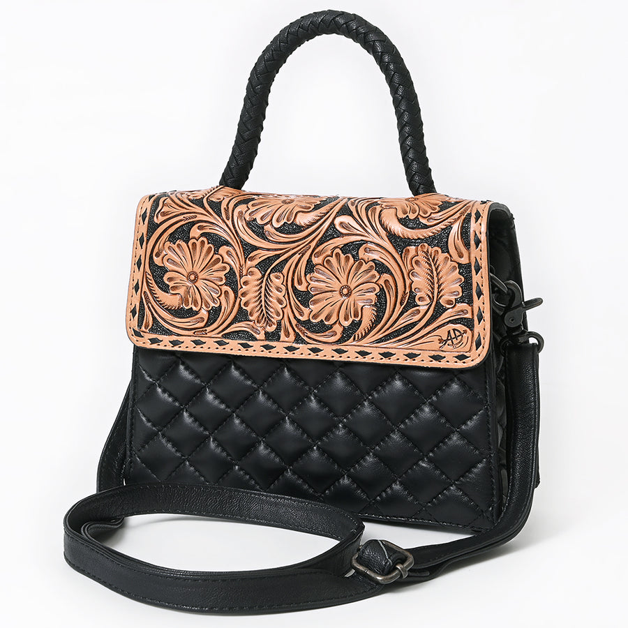 American Darling Hand Tooled Floral Quilted Leather Messenger Bag - Uhorse