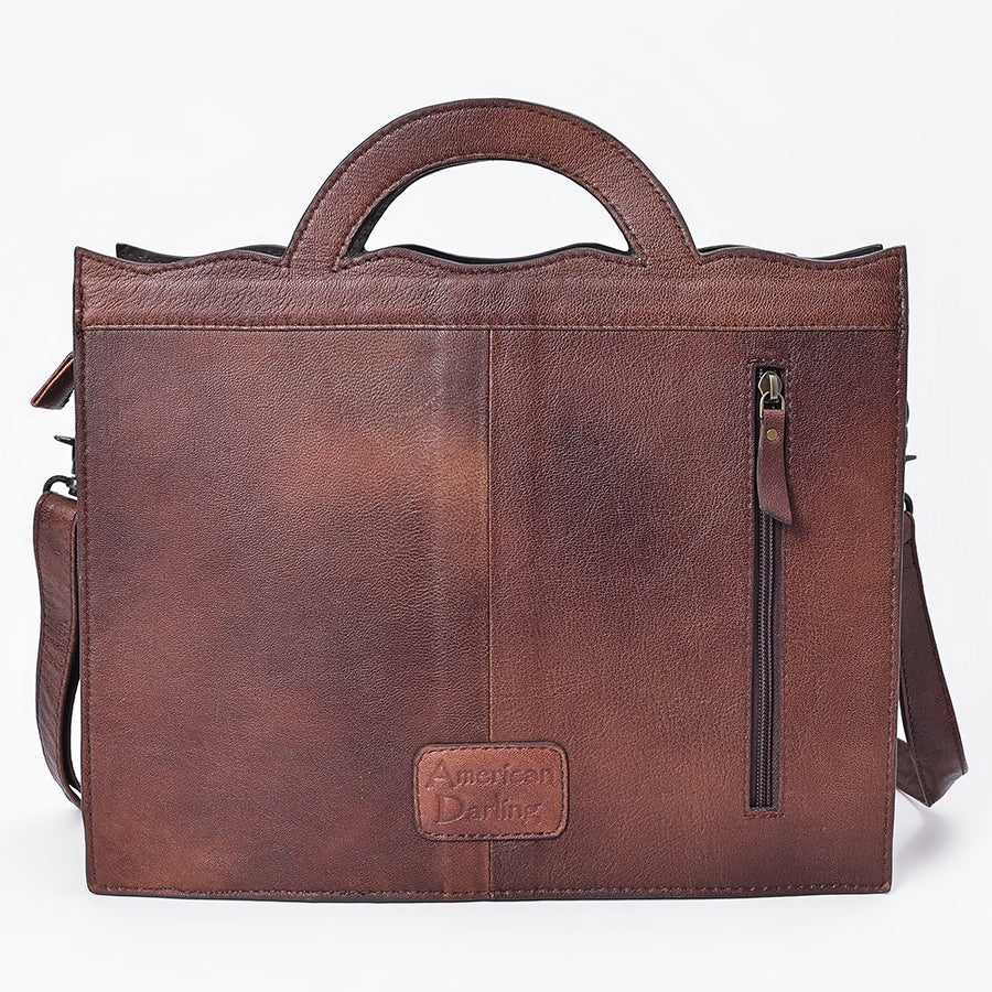 American Darling Briefcase Bag Hand Tooled Floral Carved Buck Stitched Genuine Leather Western Work Bag