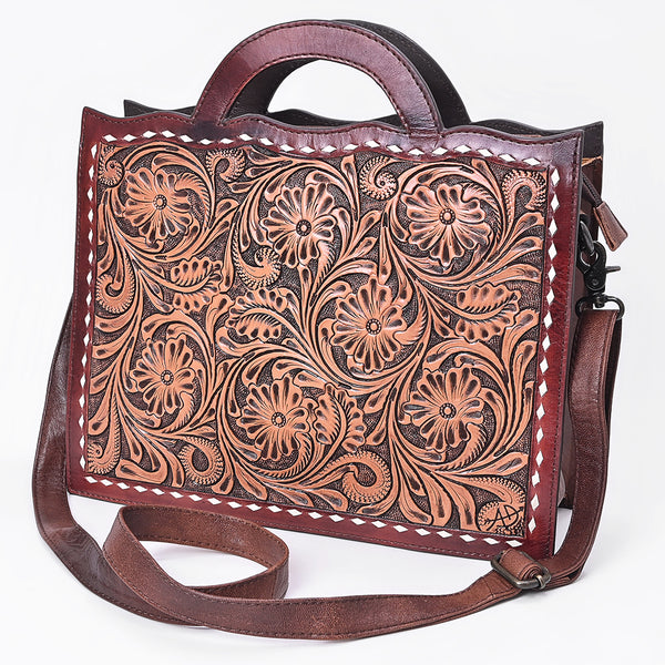 American Darling Hand Tooled Floral Carved Leather Western Briefcase Bag - Uhorse