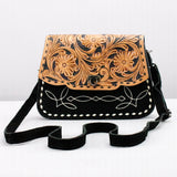 American Darling Western Tooled Suede Leather Crossbody Bag Black & Tan