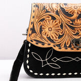American Darling Western Tooled Suede Leather Crossbody Bag Black & Tan