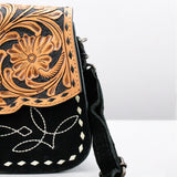 American Darling Western Tooled Suede Leather Crossbody Bag Black & Tan