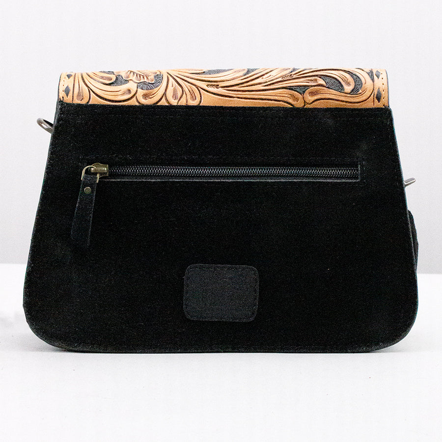 American Darling Cross body Bag Hand Tooled Floral Carved Genuine Suede Leather Western Purse