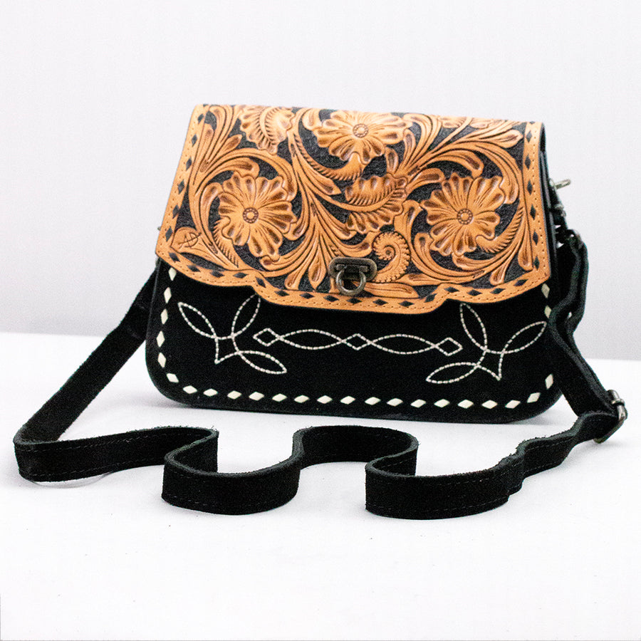 American Darling Hand Tooled Floral and Genuine Suede Western Cross body Bag - Uhorse
