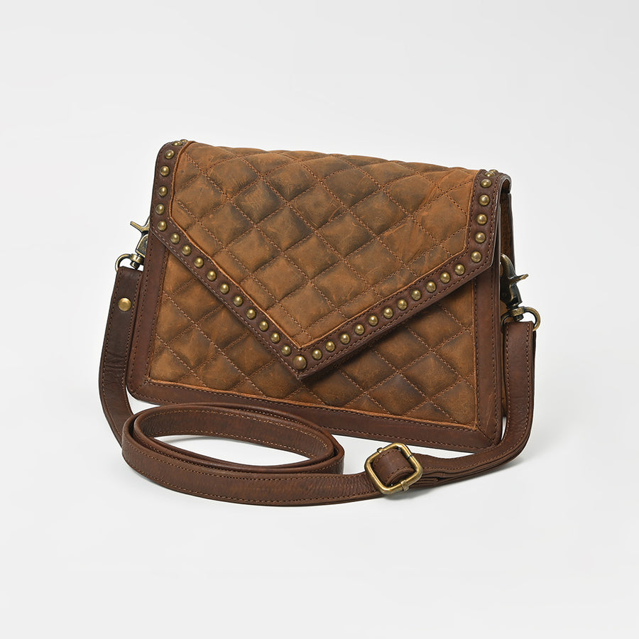 American Darling Vintage Quilted Leather Crossbody Bag for Women - Genuine Leather Studded Shoulder Bag with - Uhorse