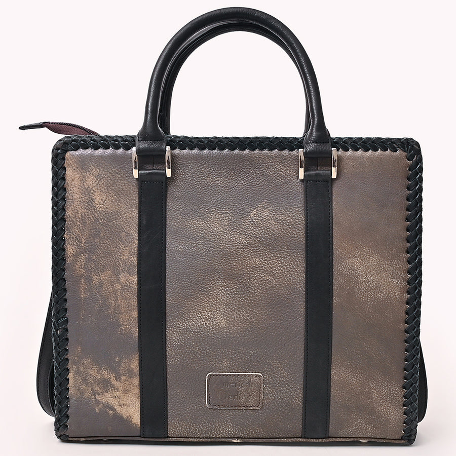 American Darling Tote Bag Western Quilted Genuine Leather Handbag with Riveted Accents Braided Trim and Premium YKK Zipper