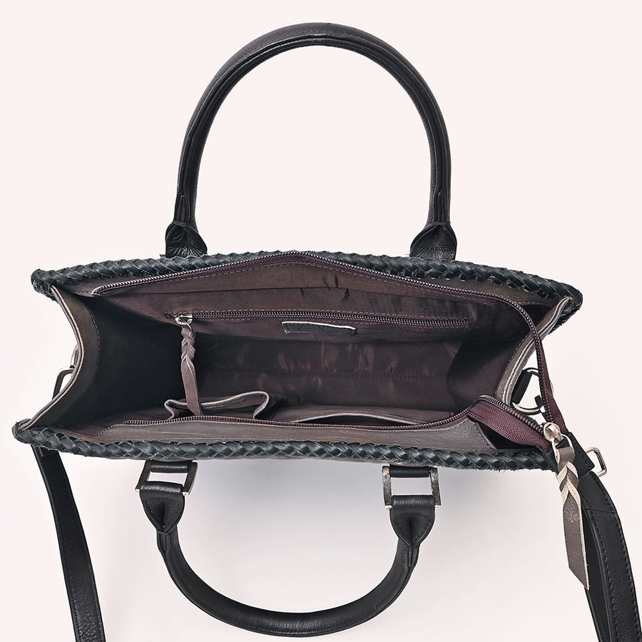 American Darling Tote Bag Western Quilted Genuine Leather Handbag with Riveted Accents Braided Trim and Premium YKK Zipper