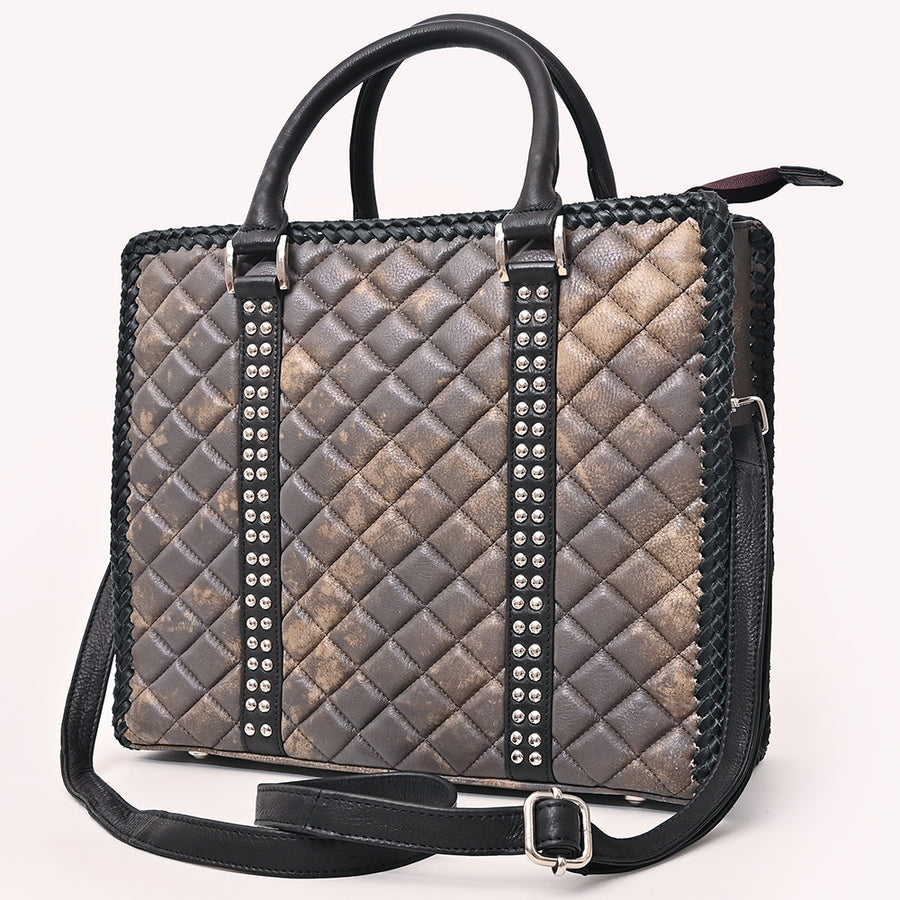 American Darling Handcrafted Quilted Leather Tote Bag with Riveted Accents - Uhorse