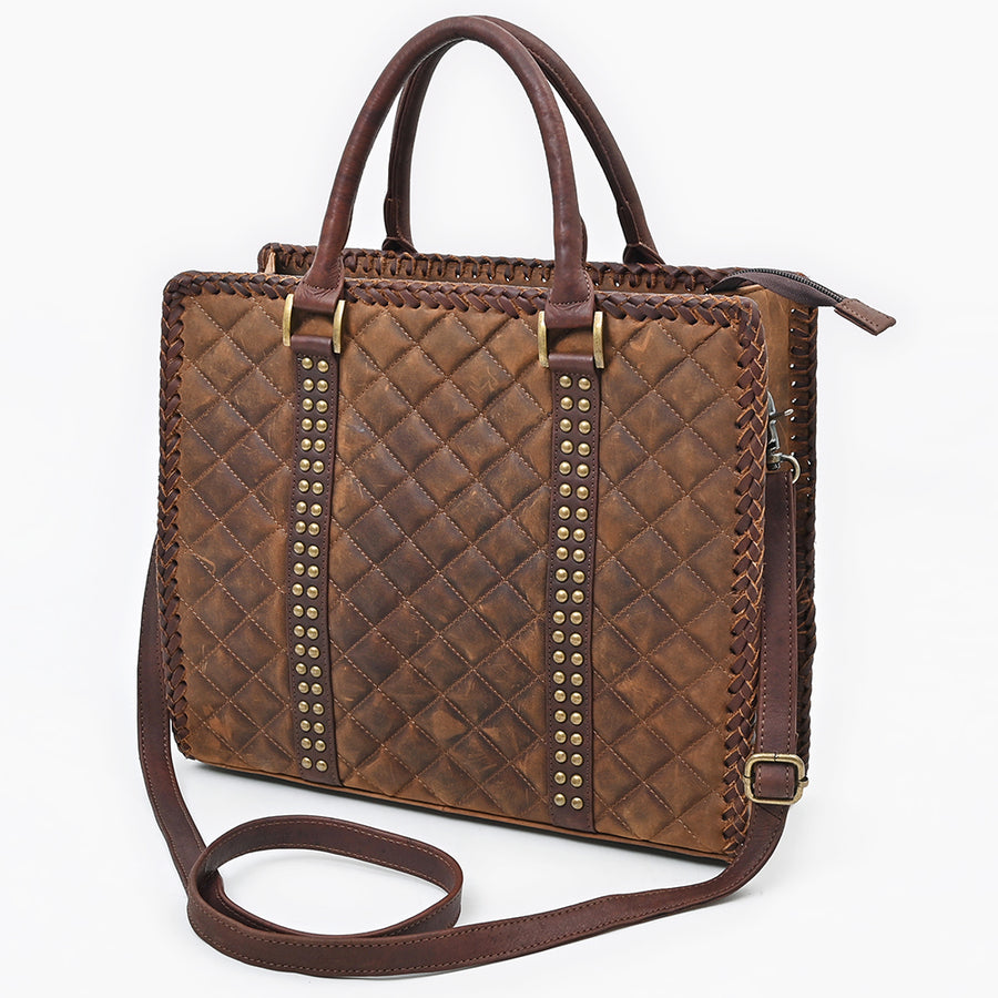 American Darling Handcrafted Quilted Leather Tote Bag with Riveted Accents - Uhorse