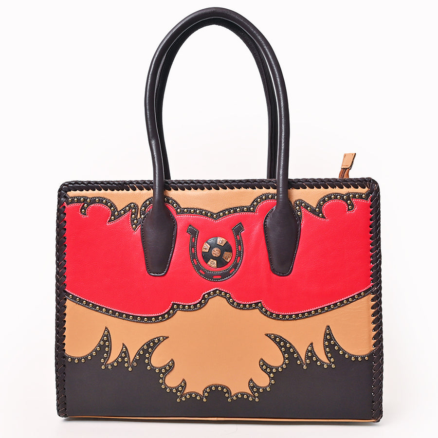 American Darling Tote Bag Western Genuine Leather Handbag with Rivetted Accents Braided Trim and Premium YKK Zipper