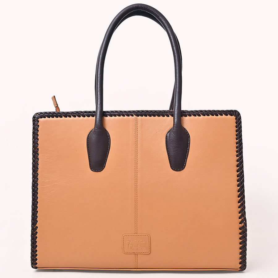 American Darling Tote Bag Western Genuine Leather Handbag with Rivetted Accents Braided Trim and Premium YKK Zipper