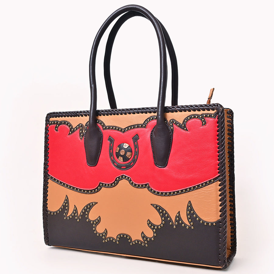 American Darling Handcrafted Rivetted Leather Tote Bag with Braided Accents - Uhorse