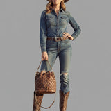 American Darling Bucket Chain Strap Genuine Leather Women Bag Western Handbag Purse