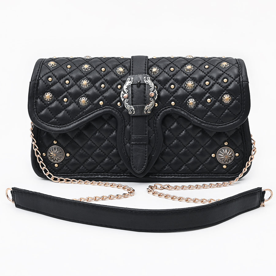 American Darling Cross body Bag Western Quilted Genuine Leather Purse with Rivets Concho and YKK Zipper for Women
