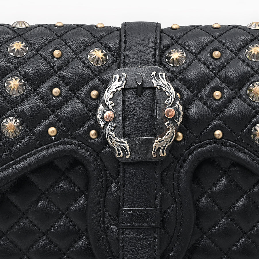 American Darling Cross body Bag Western Quilted Genuine Leather Purse with Rivets Concho and YKK Zipper for Women