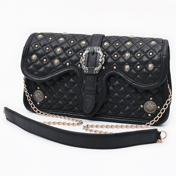 American Darling Quilted Leather Cross body Bag with Rivets and Concho Detail - Uhorse