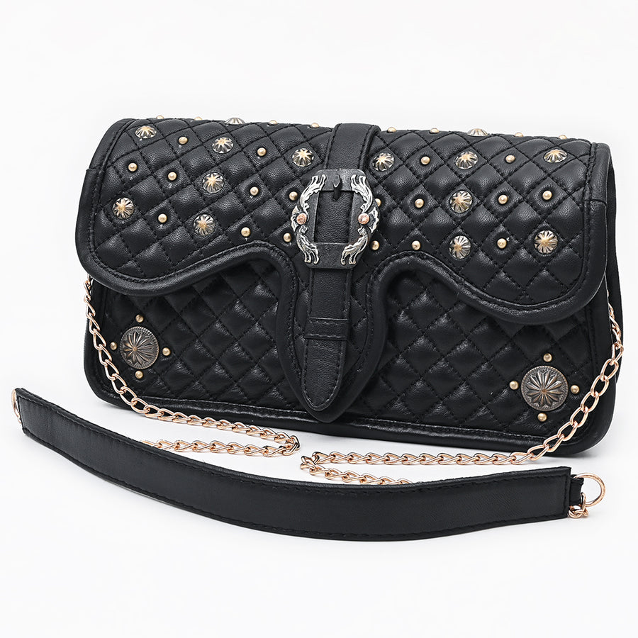 American Darling Quilted Leather Cross body Bag with Rivets and Concho Detail - Uhorse