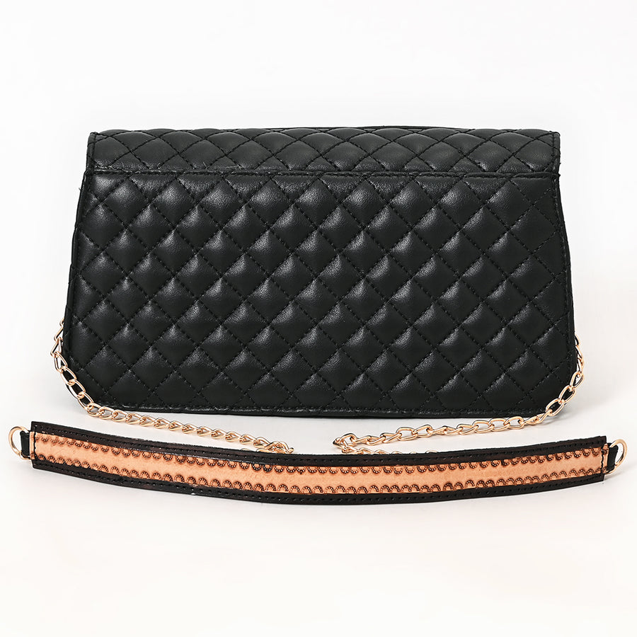 American Darling Quilted Leather Cross body Bag - Hand Tooled Floral Carved Buck Stitched Eco-Friendly Vegetable Tanned Purse