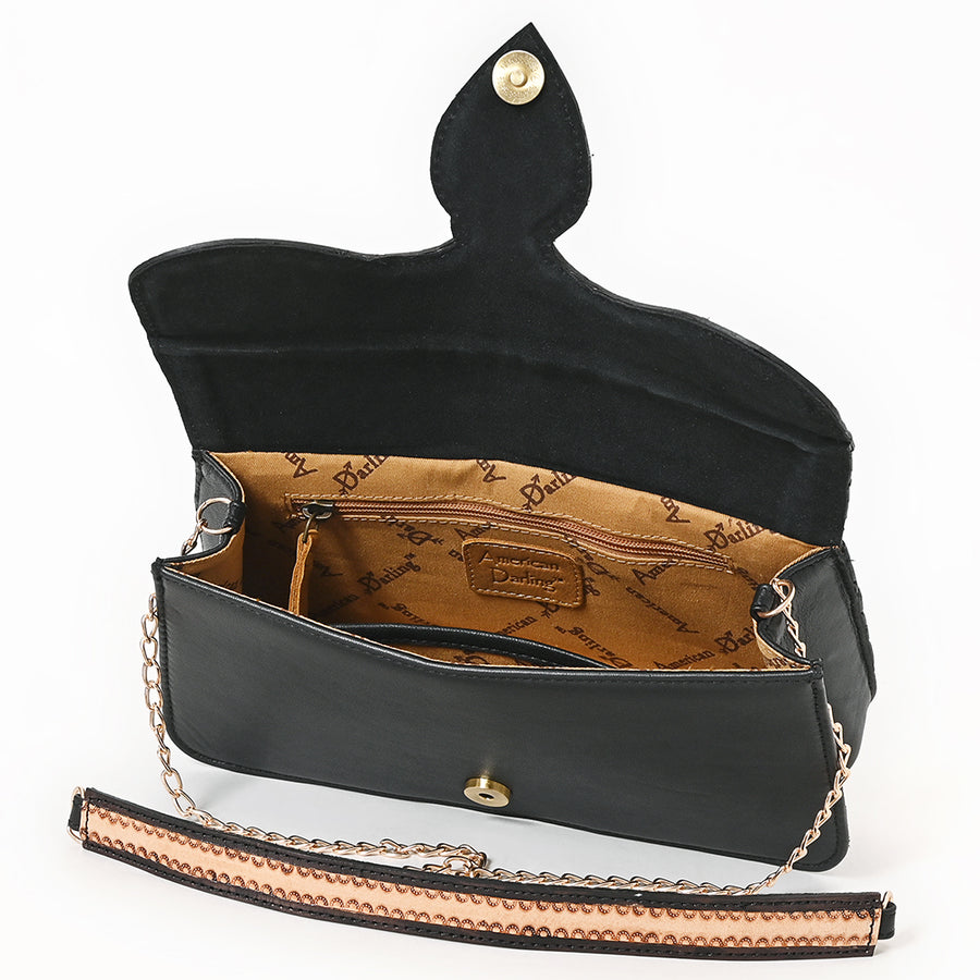 American Darling Quilted Leather Cross body Bag - Hand Tooled Floral Carved Buck Stitched Eco-Friendly Vegetable Tanned Purse