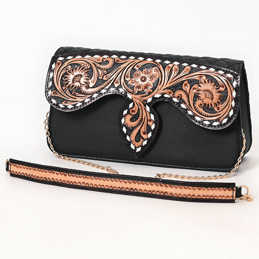 American Darling Hand Tooled Floral Carved Quilted Leather Cross body Bag - Uhorse