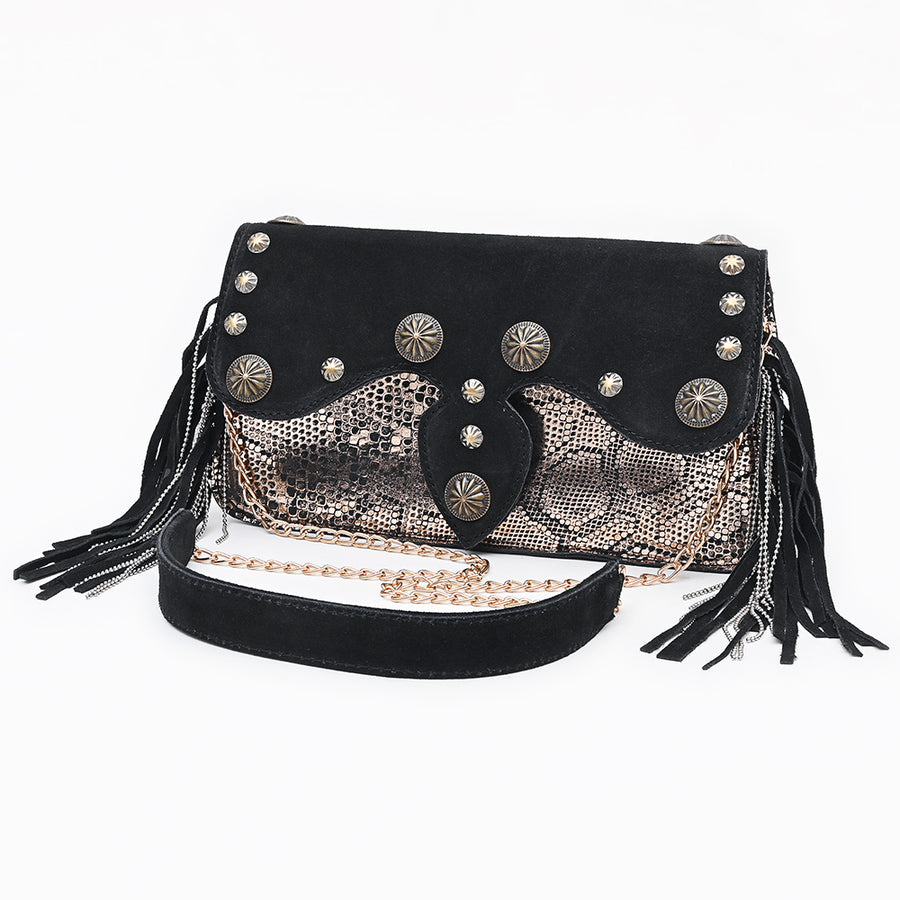 American Darling Cross body Bag Western Suede Genuine Leather Purse with Concho Fringes and YKK Zipper for Women