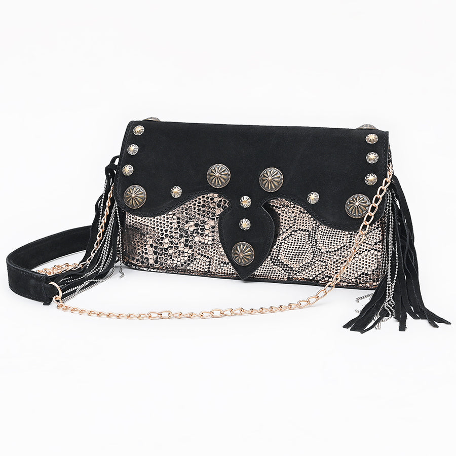American Darling Western Suede Leather Cross body Bag with Concho and Fringes - Uhorse