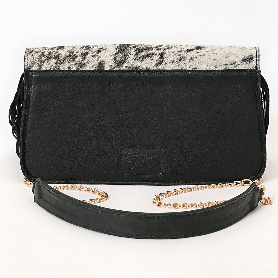 American Darling Hand Tooled Floral Carved Hair-On Cowhide Genuine Leather Cross body Bag with Fringes and YKK Zipper