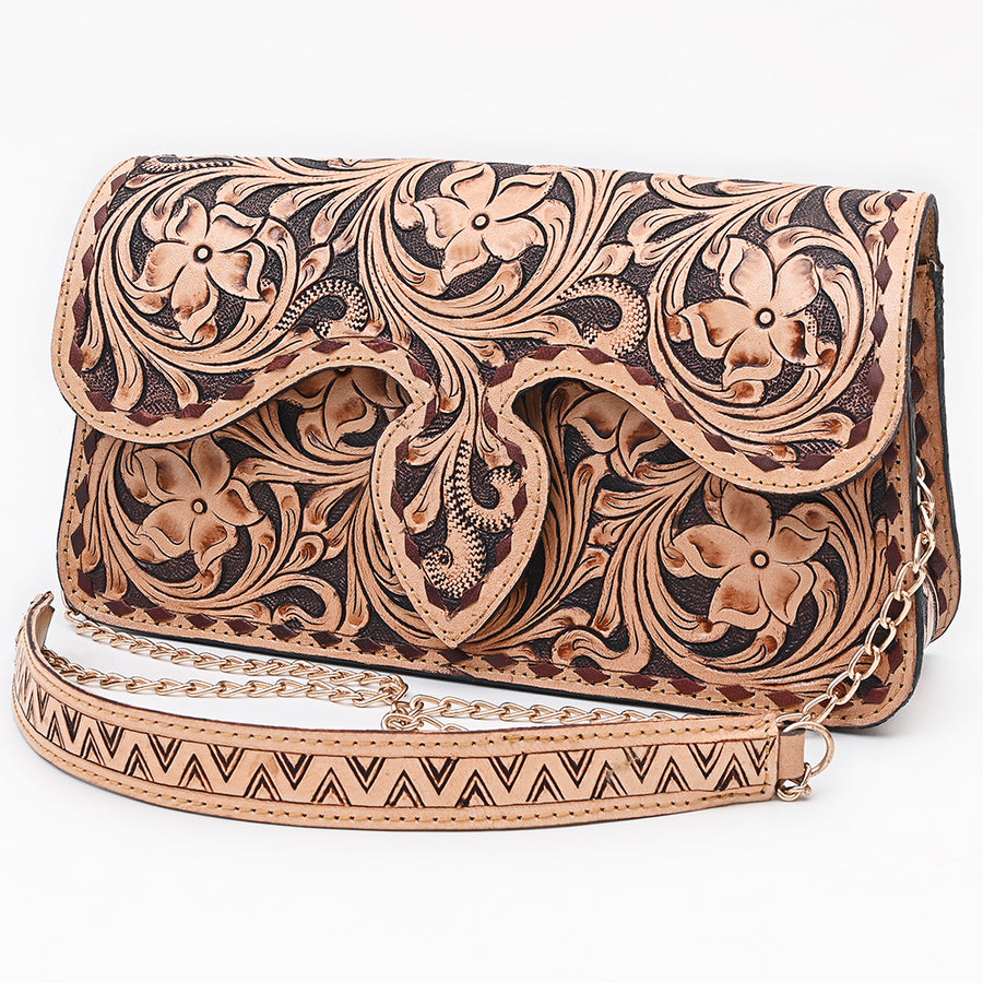 American Darling Hand Tooled Floral Carved Genuine Leather Cross body Bag - Uhorse