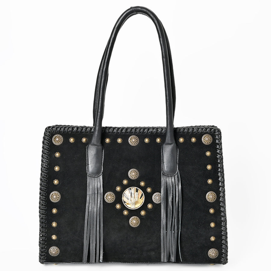 American Darling Tote Bag Western Suede Genuine Leather Handbag with Braided Trim Fringes and YKK Zipper for Women