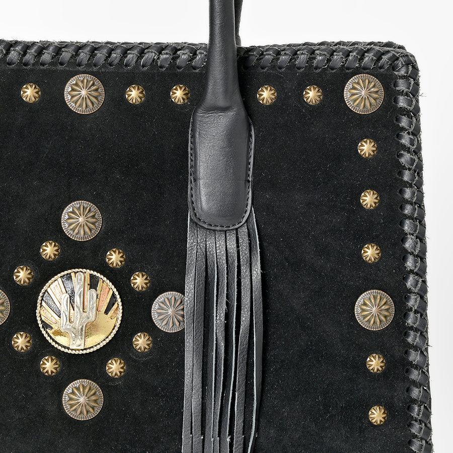 American Darling Tote Bag Western Suede Genuine Leather Handbag with Braided Trim Fringes and YKK Zipper for Women