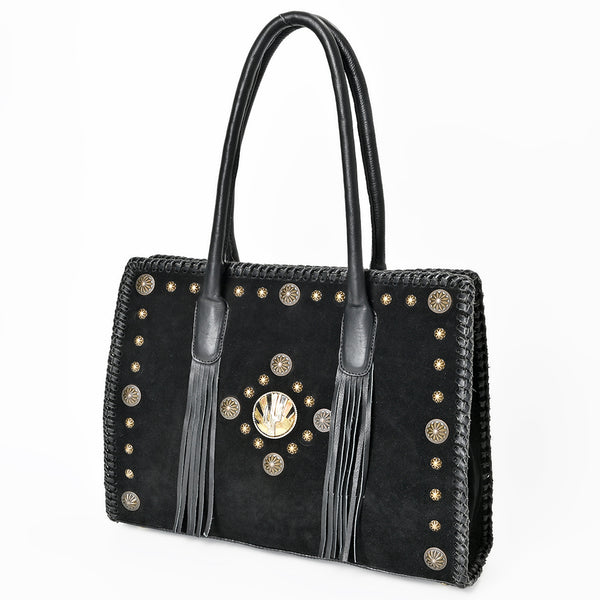 American Darling Braided Suede Leather Tote Bag with Western Fringes - Uhorse