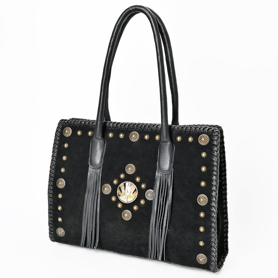 American Darling Braided Suede Leather Tote Bag with Western Fringes - Uhorse