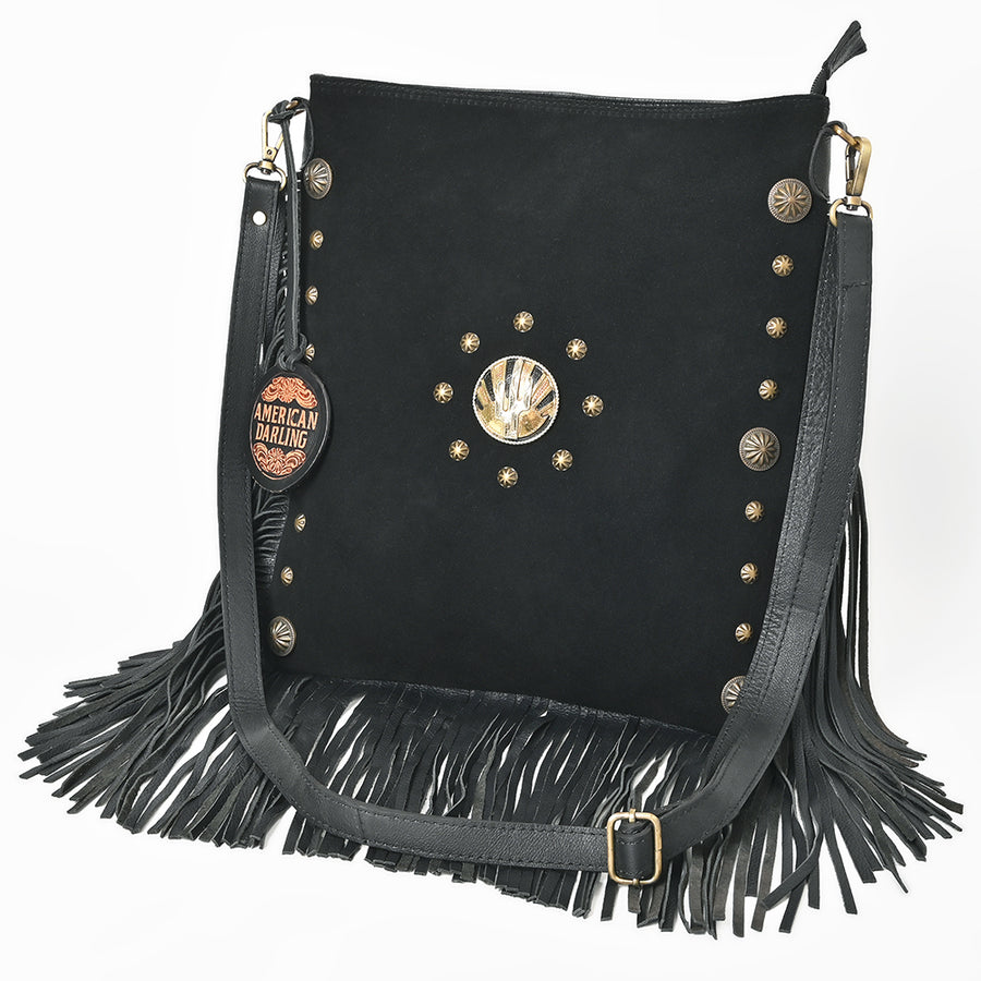 American Darling Western Suede Large Cross body Bag with Fringes and Concho - Uhorse