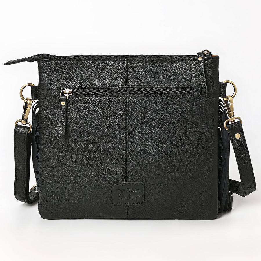 American Darling Hair-On Cowhide Vegetable-Tanned Genuine Leather Cross body Bag with Fringes Concho and YKK Zipper
