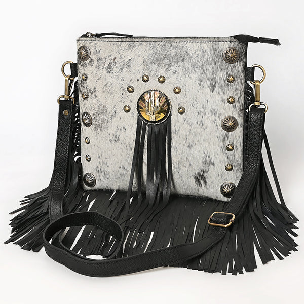 American Darling Hair-On Cowhide Genuine Leather Fringed Cross body Bag - Uhorse