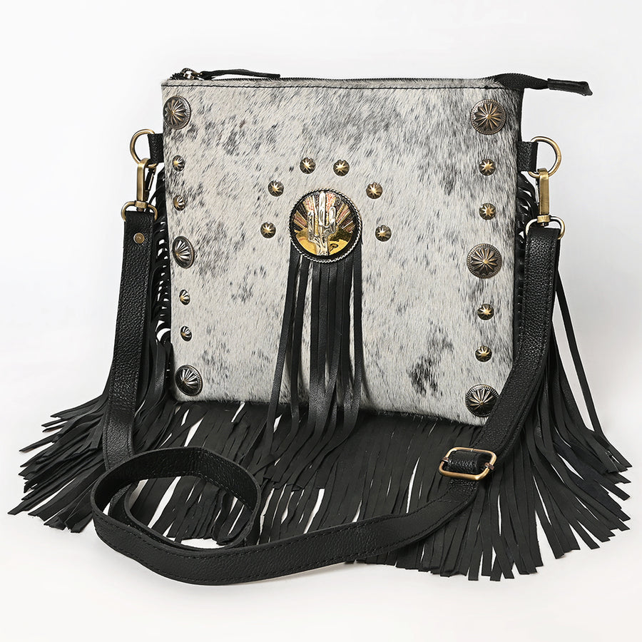 American Darling Hair-On Cowhide Genuine Leather Fringed Cross body Bag - Uhorse