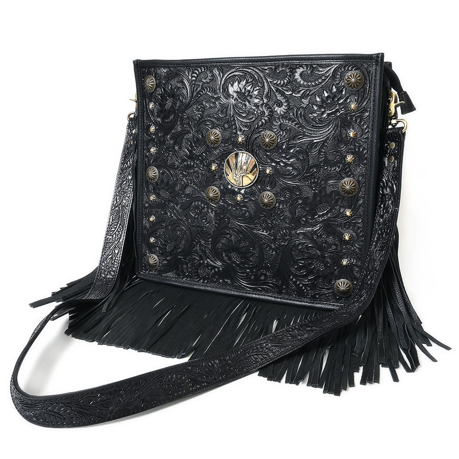 American Darling Hand Tooled Fringed Genuine Leather Cross body Bag - Uhorse