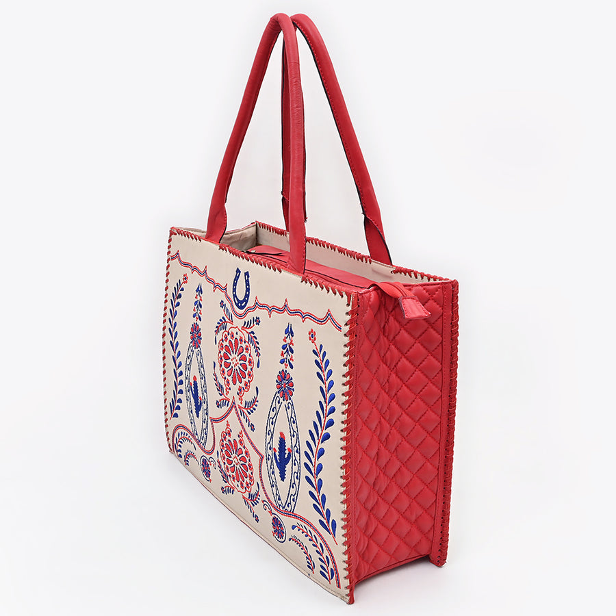 American Darling Embroidered Vegetable-Tanned Genuine Leather Tote Bag with Braided Accents and YKK Zipper