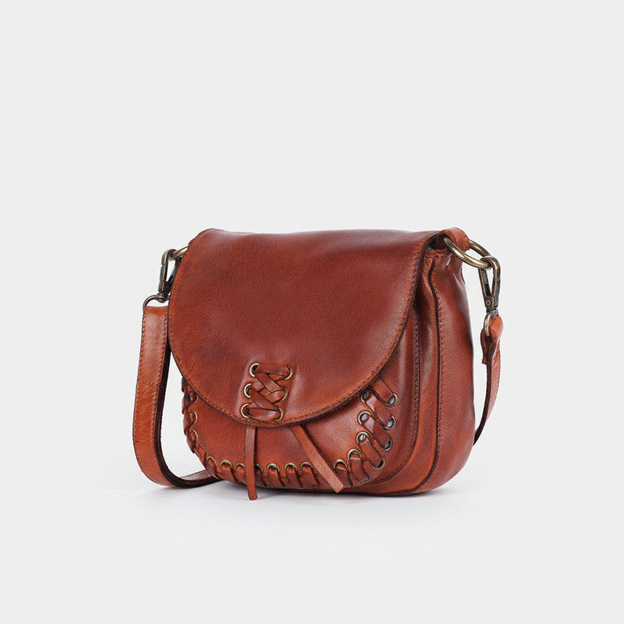 Spaghetti Western Vallero Handcrafted Leather Saddle Bag Full Grain Crossbody Whipstitch Travel Purse - Uhorse