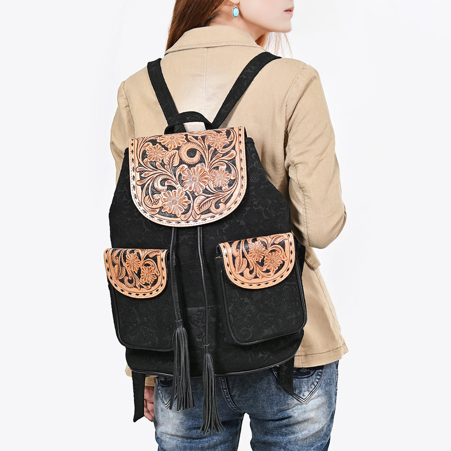 American Darling Backpack Bag Hand Tooled Floral Carved Damascus Leather Western Laptop Bag for Women