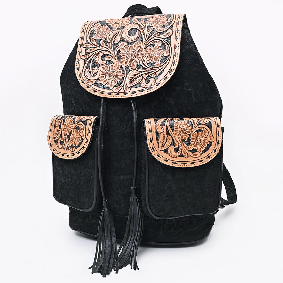 American Darling Hand Tooled Floral Carved Leather Western Backpack Bag - Uhorse