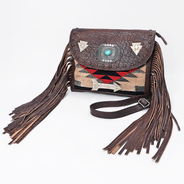 American Darling Hand Woven Saddle Blanket and Fringed Leather Western Cross body Bag - Uhorse