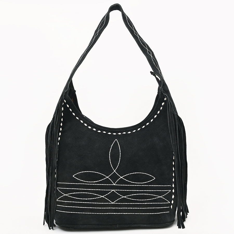 American Darling Hobo Bag Boot Stitched Genuine Suede Leather Western Purse with Buck Stitching