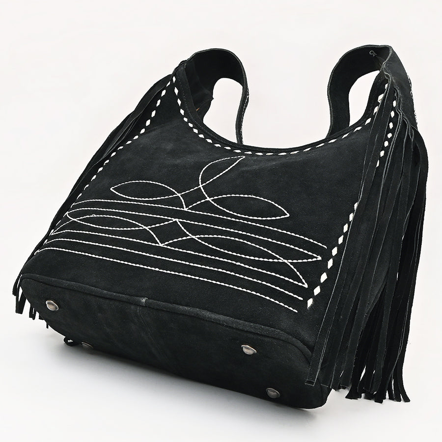 American Darling Hobo Bag Boot Stitched Genuine Suede Leather Western Purse with Buck Stitching