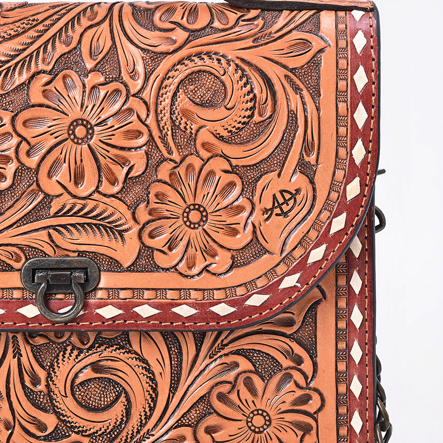 American Darling Cross body Bag Hand Tooled Floral Carved Buck Stitched Genuine Leather Western Purse for Women