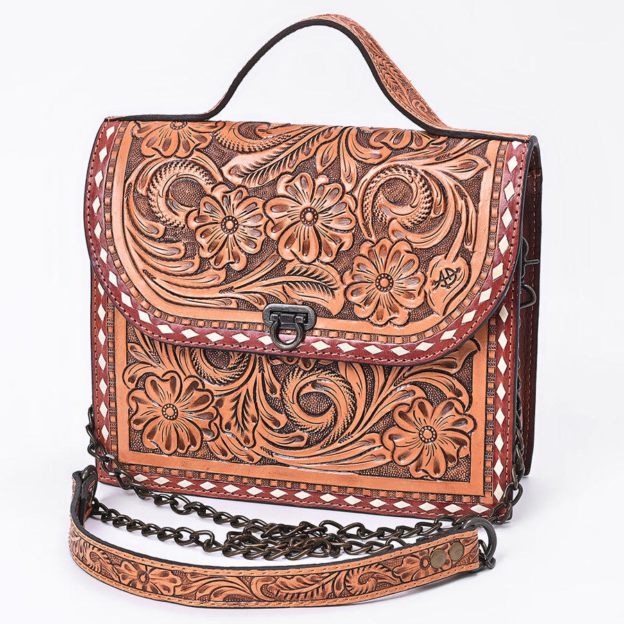 American Darling Hand Tooled Floral Carved Leather Western Cross body Bag - Uhorse