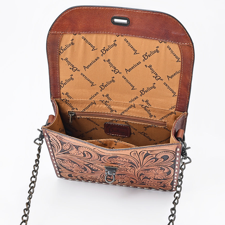 American Darling Cross body Bag Hand Tooled Floral Carved Buck Stitched Genuine Leather Western Purse for Women