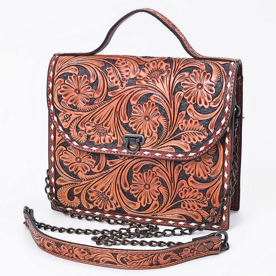 American Darling Hand Tooled Floral Carved Leather Western Cross body Bag - Uhorse