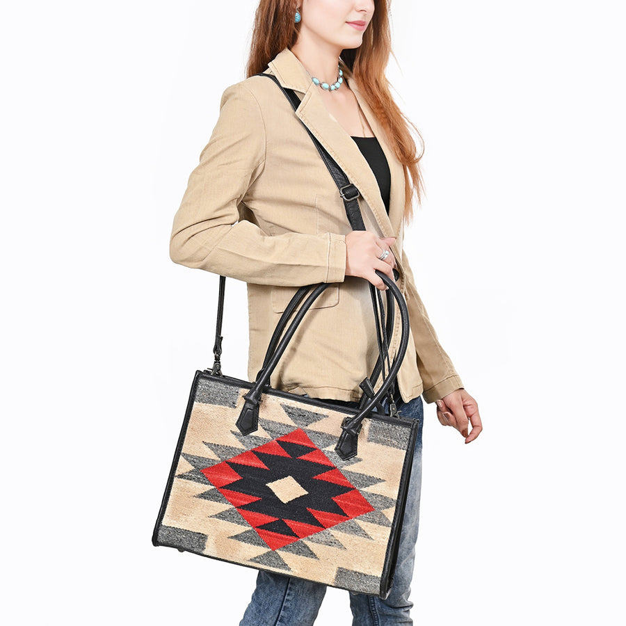 American Darling Tote Bag Hand Woven Saddle Blanket Genuine Leather Western Purse for Women